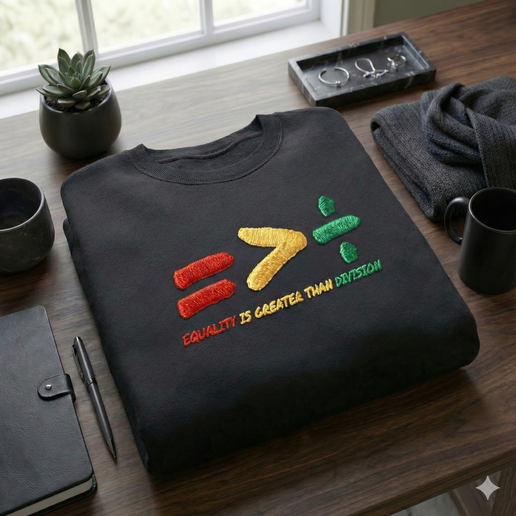 Premium Embroidered Sweatshirt: Equality Is Greater Than Division